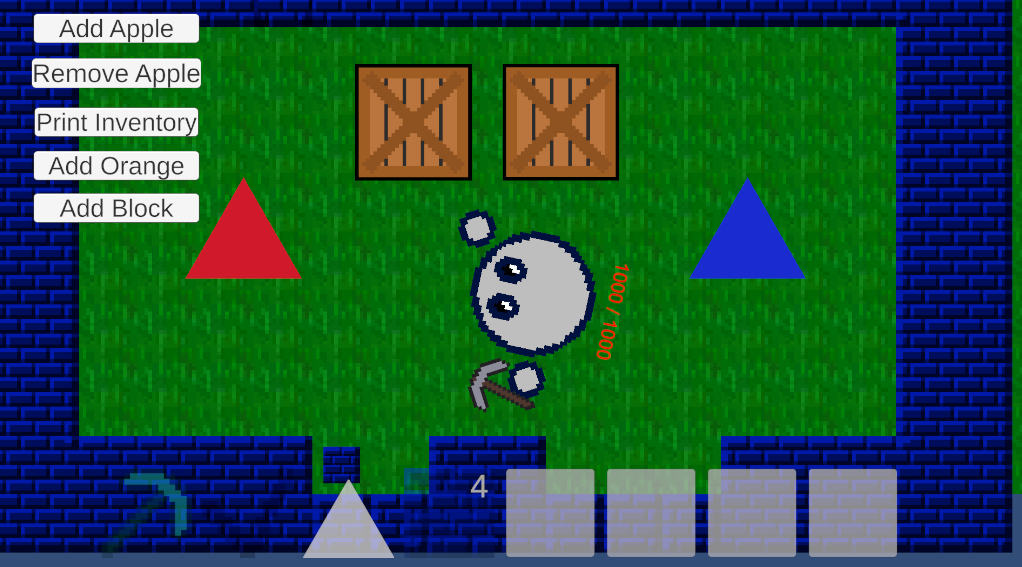 Screenshot of topdown 2D pixel art game showing block breaking