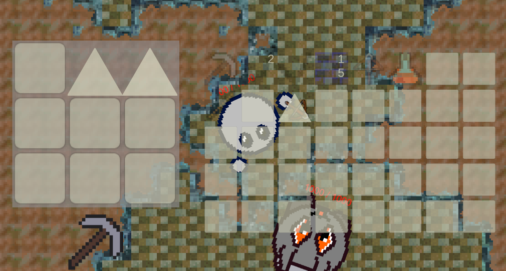 Screenshot of topdown 2D pixel art game showing enemies and crafting